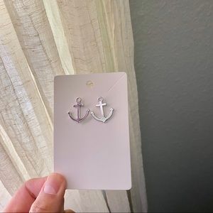 Silver Anchor Stud Earrings